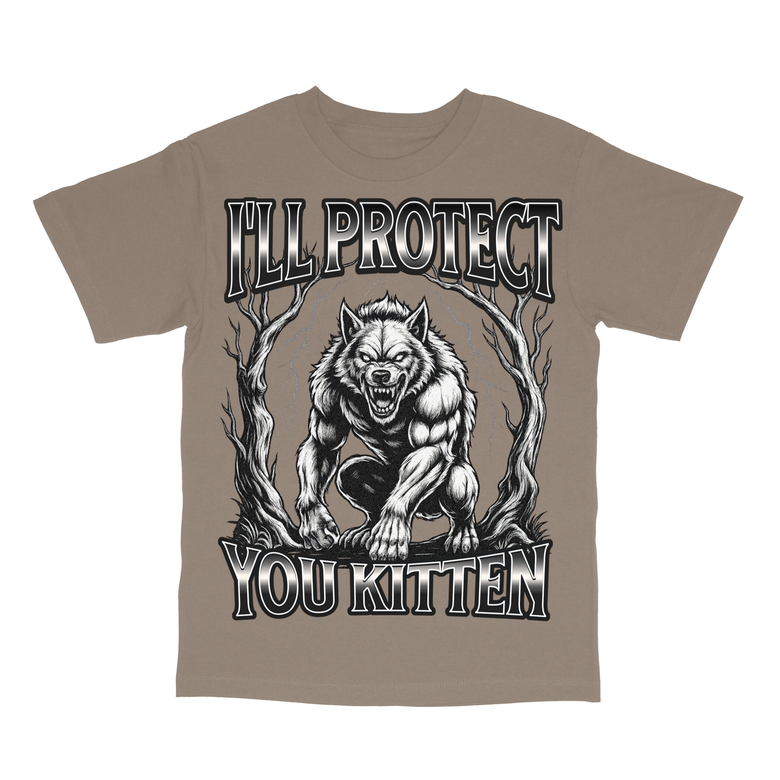 Funny Werewolf Meme I'll Protect You Kitten Alpha Wolf T-Shirt
