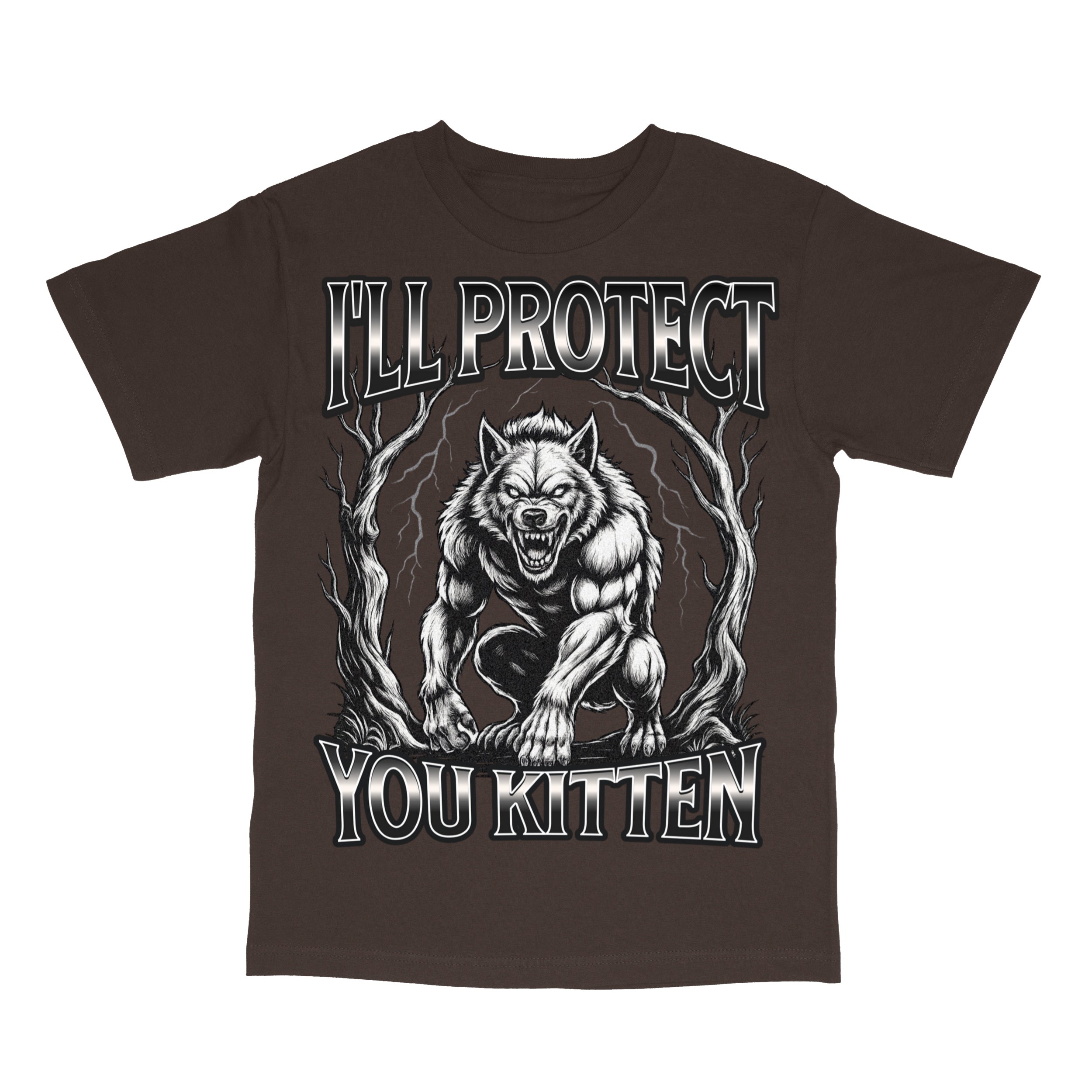 Funny Werewolf Meme I'll Protect You Kitten Alpha Wolf T-Shirt