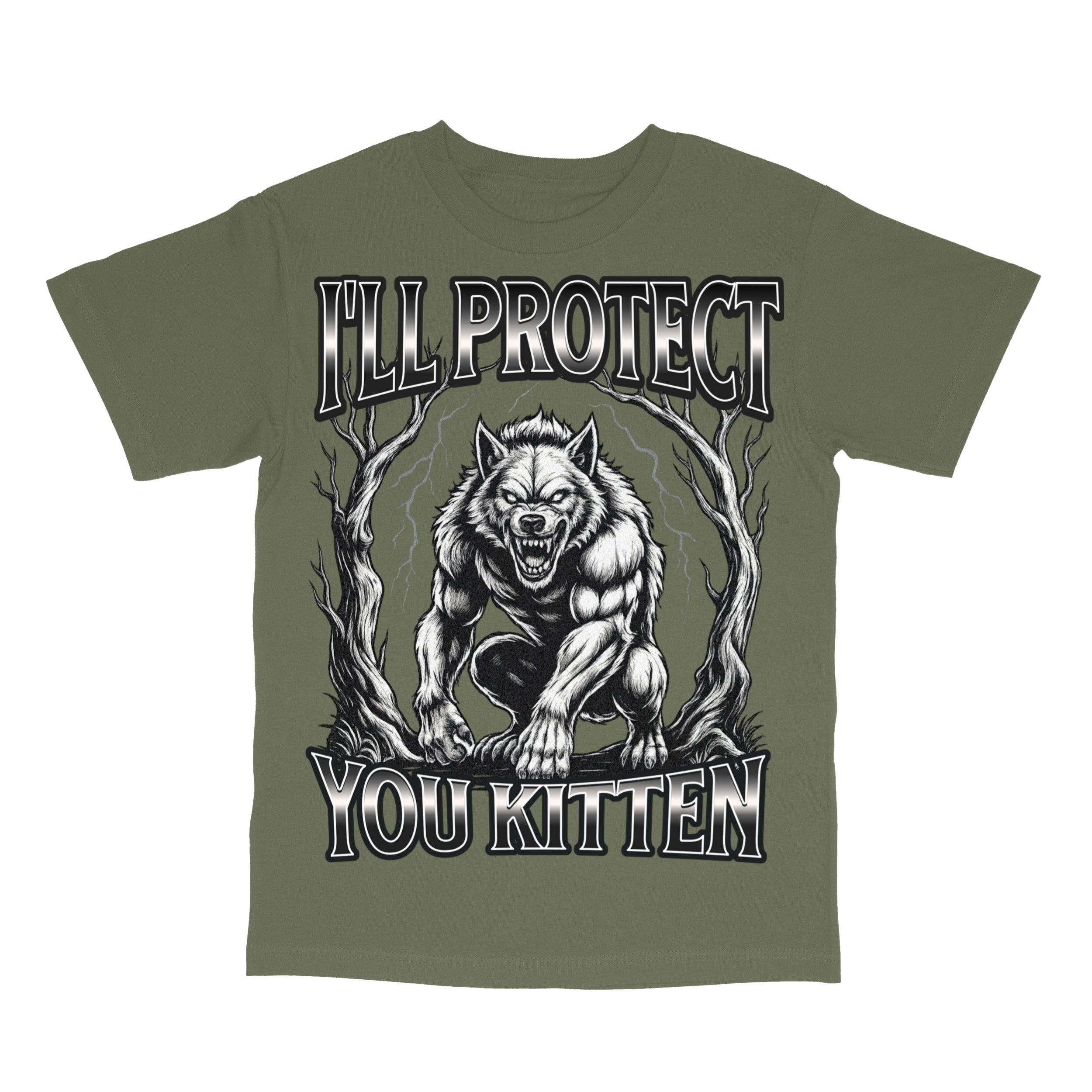 Funny Werewolf Meme I'll Protect You Kitten Alpha Wolf T-Shirt